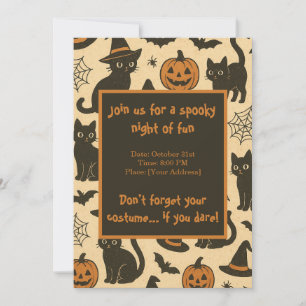 Gruselige schwarze Katze und Kürbis-Halloween-Part Einladung