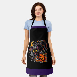 Gruselige schwarze Katze und Kürbis Halloween Schürze