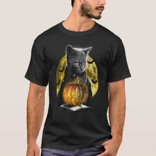 Gruselige schwarze Katzen-Kürbis-Mond-Katzenliebha T-Shirt