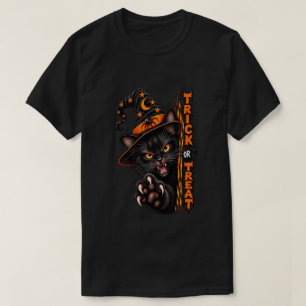 Gruselige schwarze Katzenhexe Trick or Treat Hallo T-Shirt