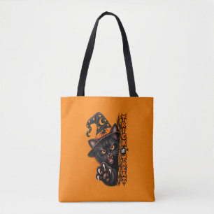 Gruselige schwarze Katzenhexe Trick-or-Treat Hallo Tasche