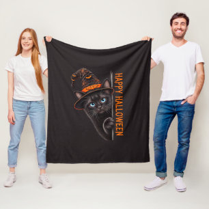 Gruselige schwarze Katzenhexenmütze Halloween Fleecedecke