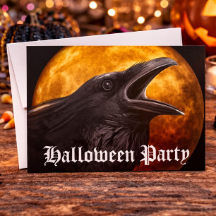 Gruselige Schwarze Raben Vollmond Halloween Party Einladung