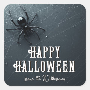 Gruselige schwarze Spinne und Halloween-Party mit Quadratischer Aufkleber