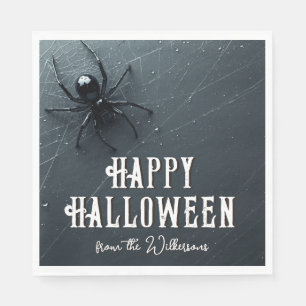 Gruselige schwarze Spinne und Halloween-Party mit  Serviette