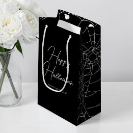 Gruselige schwarze Spinnennetz-Schrift Happy Hallo Kleine Geschenktüte