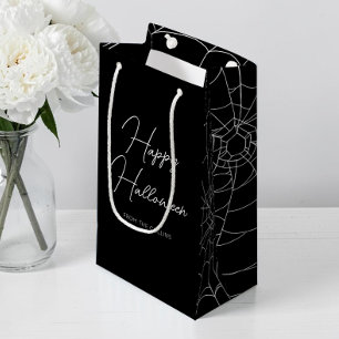 Gruselige schwarze Spinnennetz-Schrift Happy Hallo Kleine Geschenktüte