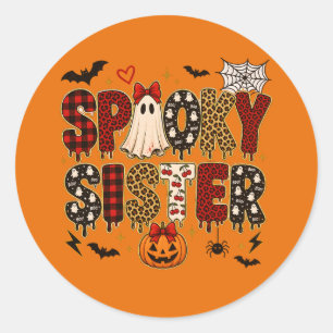 Gruselige Schwester Halloween Leoparden-Druck-Mi Runder Aufkleber