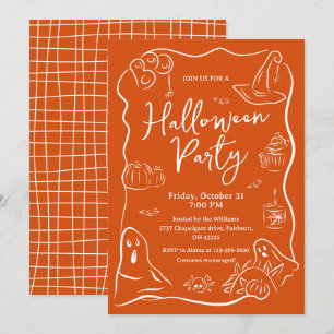 Gruselige skurrile handgezeichnete Doodle-Hallowee Einladung