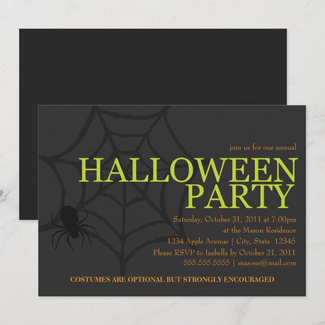 Gruselige Spinne Einladung (Vorne/Hinten)