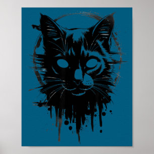 Gruselige süße Gothic-Katze Horror-Kitty-Skizze Al Poster