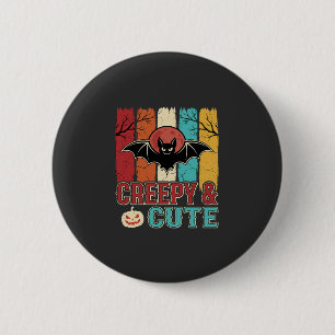 Gruselige süße Halloween-Fledermaus Retro-Grafik Button