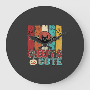 Gruselige süße Halloween-Fledermaus Retro-Grafik Große Wanduhr