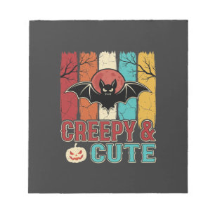 Gruselige süße Halloween-Fledermaus Retro-Grafik Notizblock