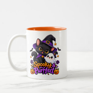 Gruselige und süße Halloween-Katze Zweifarben-Tass Zweifarbige Tasse