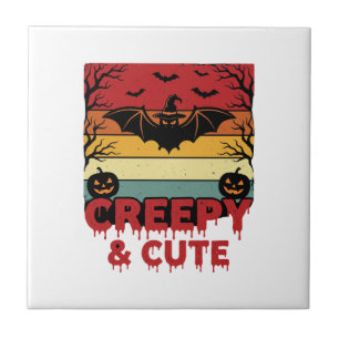 Gruselige und süße Vintage-Fledermaus Halloween Fliese