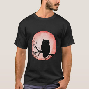 Gruselige Vintage-Eule mit rotem Wasserfarbenmond T-Shirt