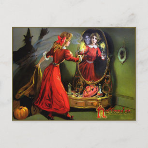 Gruselige Vintage-Halloween-Spiegel-Postkarte Postkarte