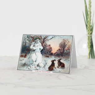 Gruselige Vintage-Weihnachtskarte mit Schneemann Feiertagskarte