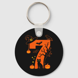 Gruselige Zahl 7 Halloween-Schwarze-Katze-Design f Schlüsselanhänger