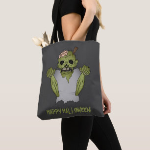 Gruselige Zombie-Cartoon & Frohes Halloween-Text Tasche