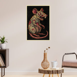 Gruselige Zombie-Ratten-Illustration Poster