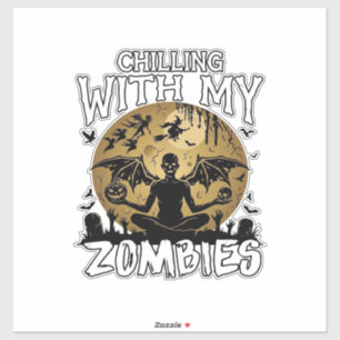 Gruselige Zombies Halloween Geflügelter Dämon Mond Aufkleber