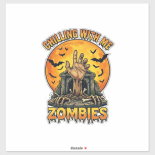 Gruselige Zombies Hand Grabstein Vollmond Fledermä Aufkleber