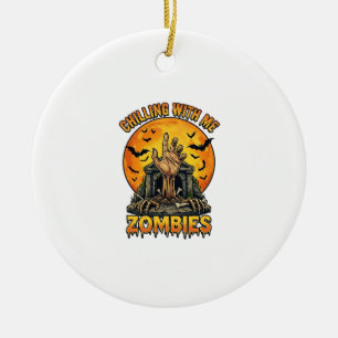 Gruselige Zombies Hand Grabstein Vollmond Fledermä Keramik Ornament