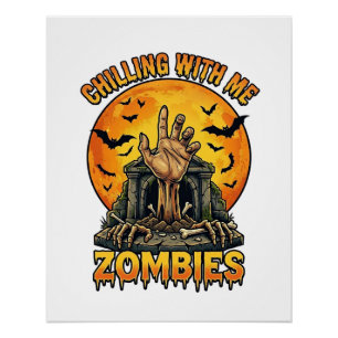 Gruselige Zombies Hand Grabstein Vollmond Fledermä Poster