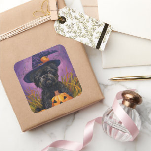Gruseliger Affenpinscher Halloween Hexe und Kürbis Quadratischer Aufkleber