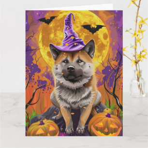 Gruseliger Akita Halloween Hexe und Kürbis Karte