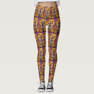 Gruseliger Akita Halloween Hexe und Kürbis Leggings