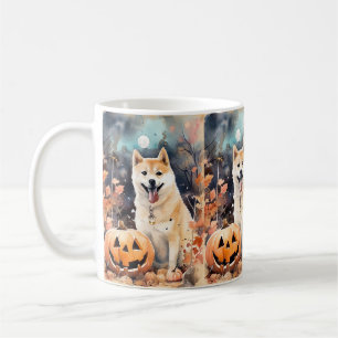 Gruseliger Akita mit Kürbissen Halloween Kaffeetasse