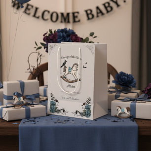 Gruseliger Baby Shower Schaukelpferd Grau Mittlere Geschenktüte