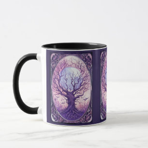 Gruseliger Baum Vollmond Vögel Lila Halloween Tasse
