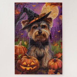 Gruseliger Biewer Terrier Halloween Hexe und Kürbi