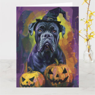 Gruseliger Bullmastiff-Hund Halloween-Hexe und Kür Karte