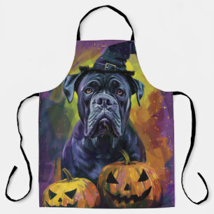 Gruseliger Bullmastiff-Hund Halloween-Hexe und Kür Schürze