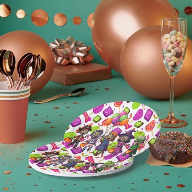 Gruseliger Candy Zombie Mashup für Halloween Pappteller (Multi)