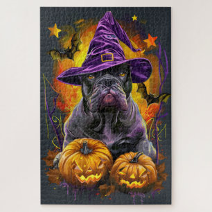 Gruseliger Cane Corso Hund Halloween Hexe und Kürb
