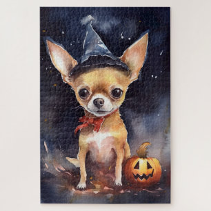 Gruseliger Chihuahua mit Kürbissen Halloween