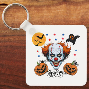 Gruseliger Clown-Halloween-Schauplatz mit Kürbisse Schlüsselanhänger