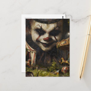 Gruseliger Clown im verlassenen Zirkus Postkarte