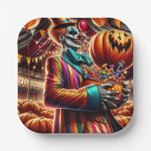 Gruseliger Clown mit Jack O' Lantern Halloween Pappteller