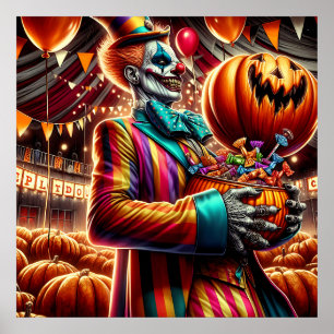 Gruseliger Clown mit Jack O' Lantern Halloween Poster