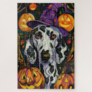 Gruseliger dalmatiner Hund Halloween Hexe und Kürb