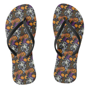 Gruseliger Dalmatiner-Hund Halloween-Hexe und Kürb Flip Flops