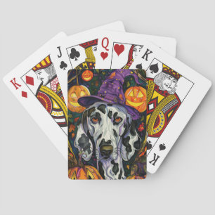 Gruseliger Dalmatiner-Hund Halloween-Hexe und Kürb Spielkarten