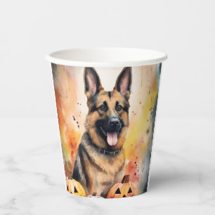 Gruseliger Deutscher Schäferhund mit Kürbissen Hal Pappbecher